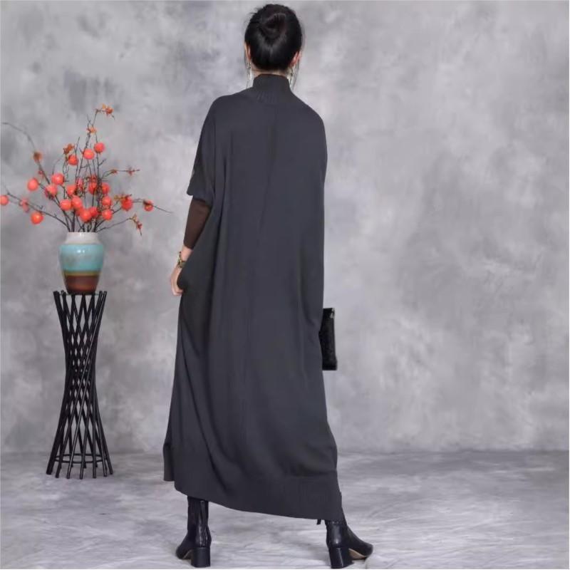Johnature Mujer Otoño Moda Cuello Alto Suelto Manga Larga Vestido Estilo Chino Contraste Vestido Casual