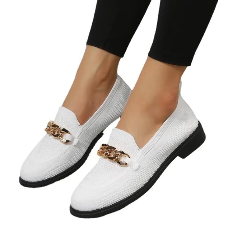 Fashion Fall fashion flats Women's metal chain Loafers Comfortable casual shoes