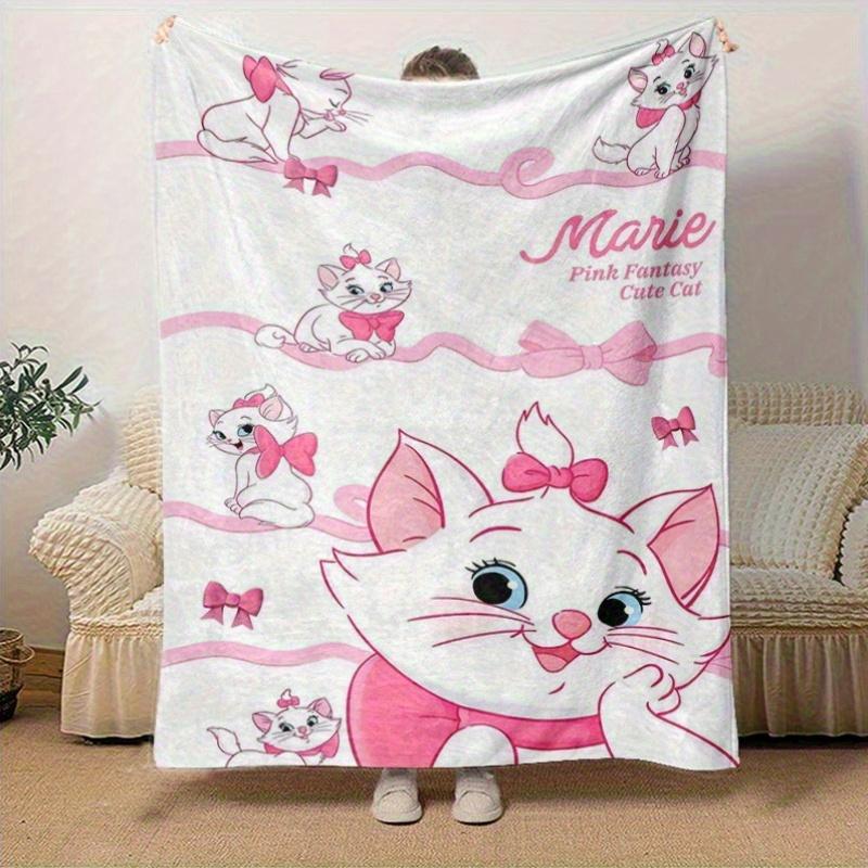 1pc Pink Fantasy Cute Cat Marie Home Decor Blanket, Couch Throw, Outdoor, Gift, Flannel Coverlet, Bedroom, Living Room, Travel