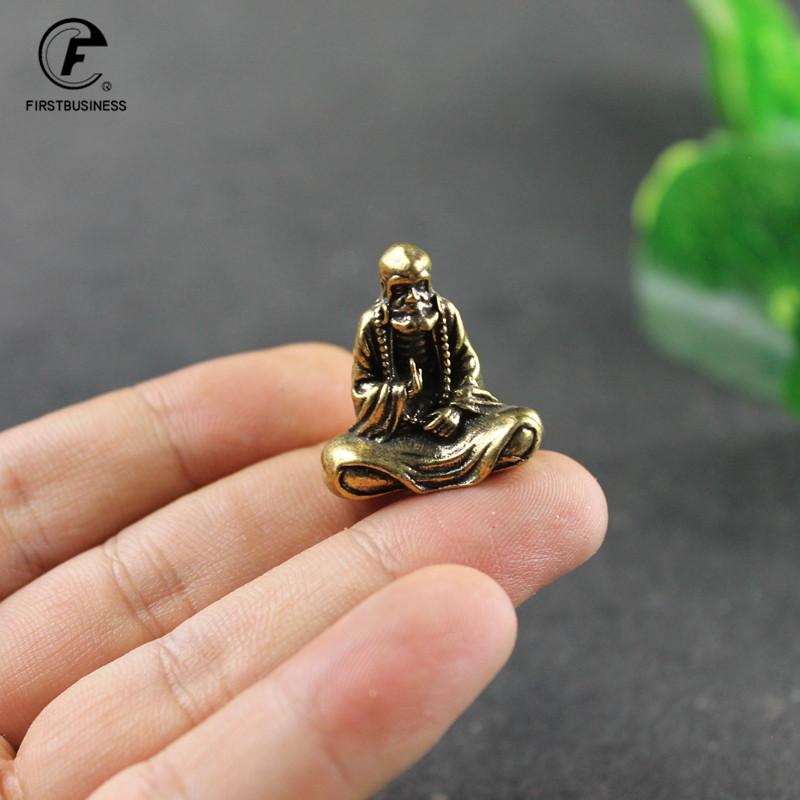 Bodhidharma Buddha Figurines Miniatures Desktop Ornament Retro Brass Master Dharma Statue Home Decor Crafts Accessories