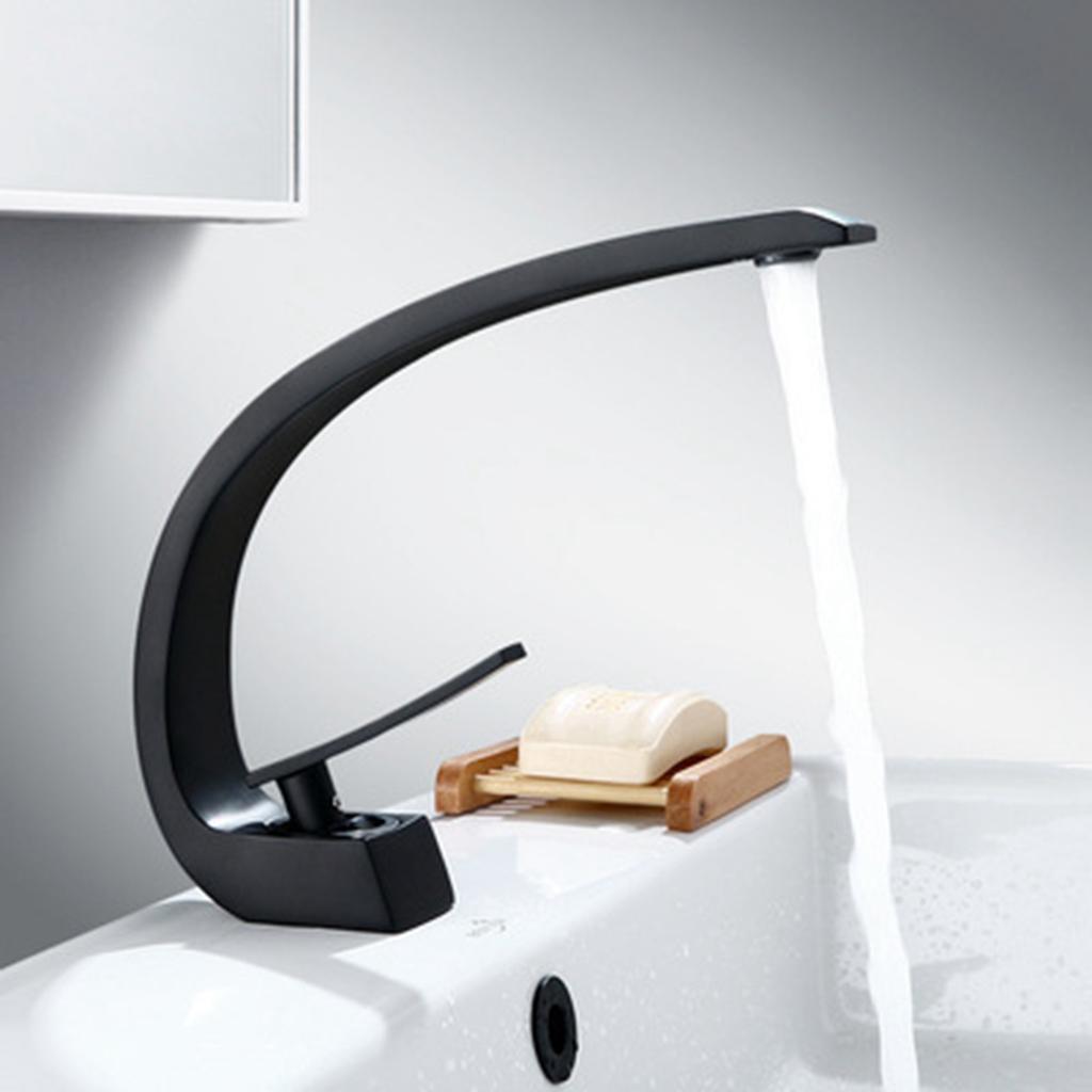 ABWR-Modern Bathroom Basin Faucet, Single Handle Hot And Cold Water Waterfall Faucet, Black