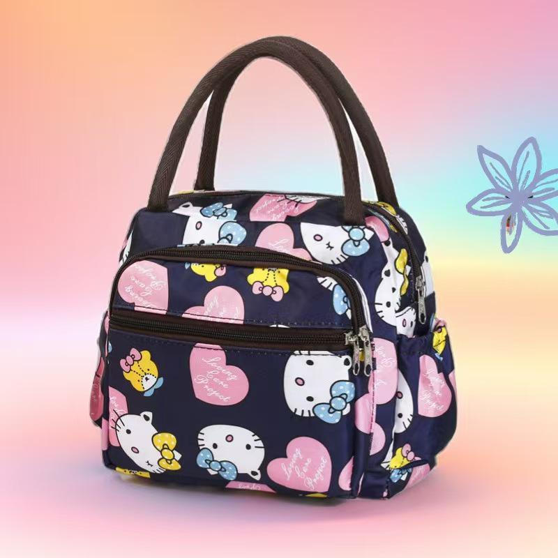 Floral Multi-Zipper Lunch Handbag: Oxford Cloth Mommy Bag with Mobile Pocket