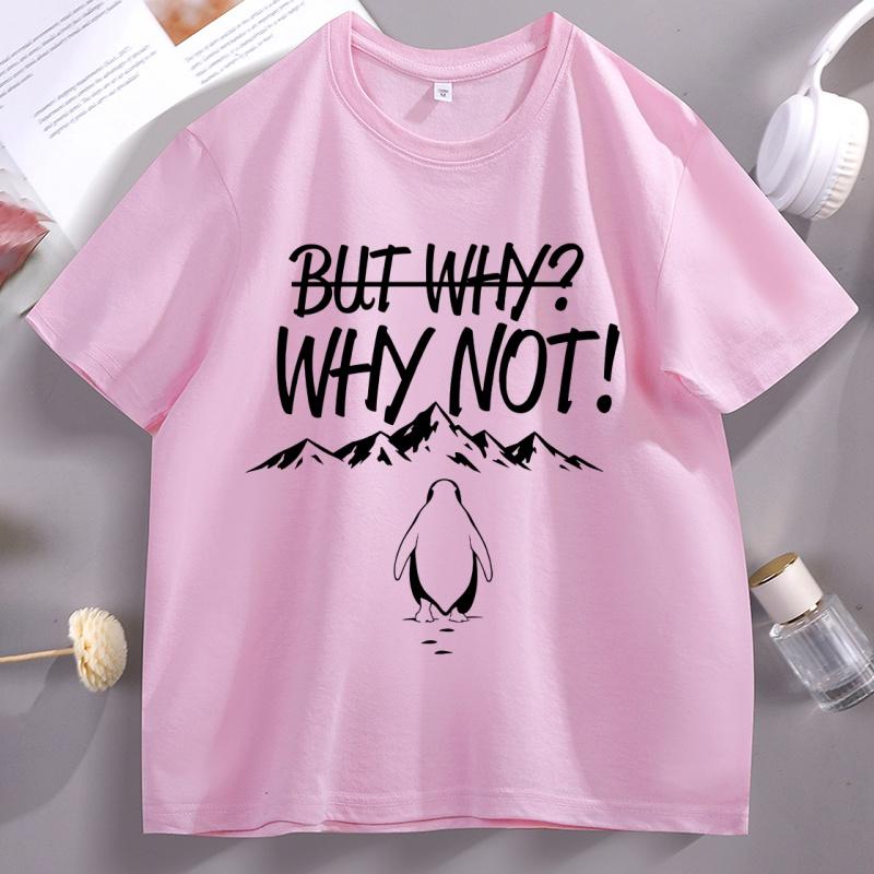 But Why Not Penguin Meme TShirt Brave Penguin Mountain T Shirt Funny Cotton Short Sleeve Tshirt Round Neck Comfortable Tees