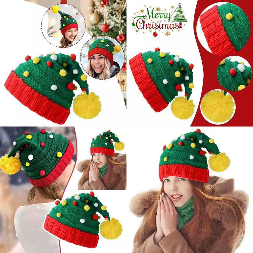 Stilvolle Grüne Weihnachtsbaum-Strickmütze Für Erwachsene Und Senioren Mit Bommel-Design
