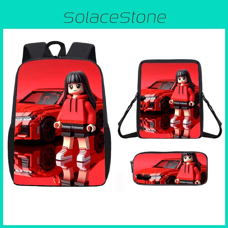 Roblox-Rucksack mit Cartoon-Muster, dreiteiliges Set: Schultertasche, Federmäppchen und Schultertasche.