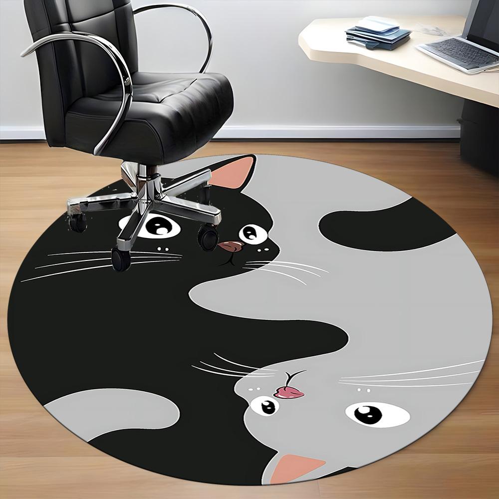 1 st Yin Yang-katt Rund Matta för Kontor, Under Kontorsstolar Sovrum Vardagsrum Heminredning, Rumsdekoration