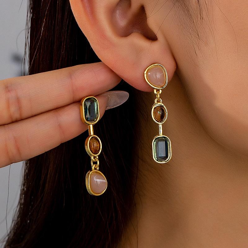 Vintage Colorful Drip Oil Contrasting Round Drop Earrings For Women Exaggerated Metal Long Irregular Geometric Earrings Jewelry