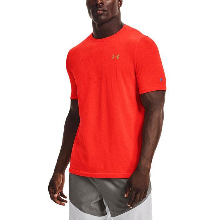 Under Armour Training Sports Slim Fit Crew Neck Fitted Straight Short Sleeve T-Shirt Men Tops Phoenix-Fire-Red 1366150-296