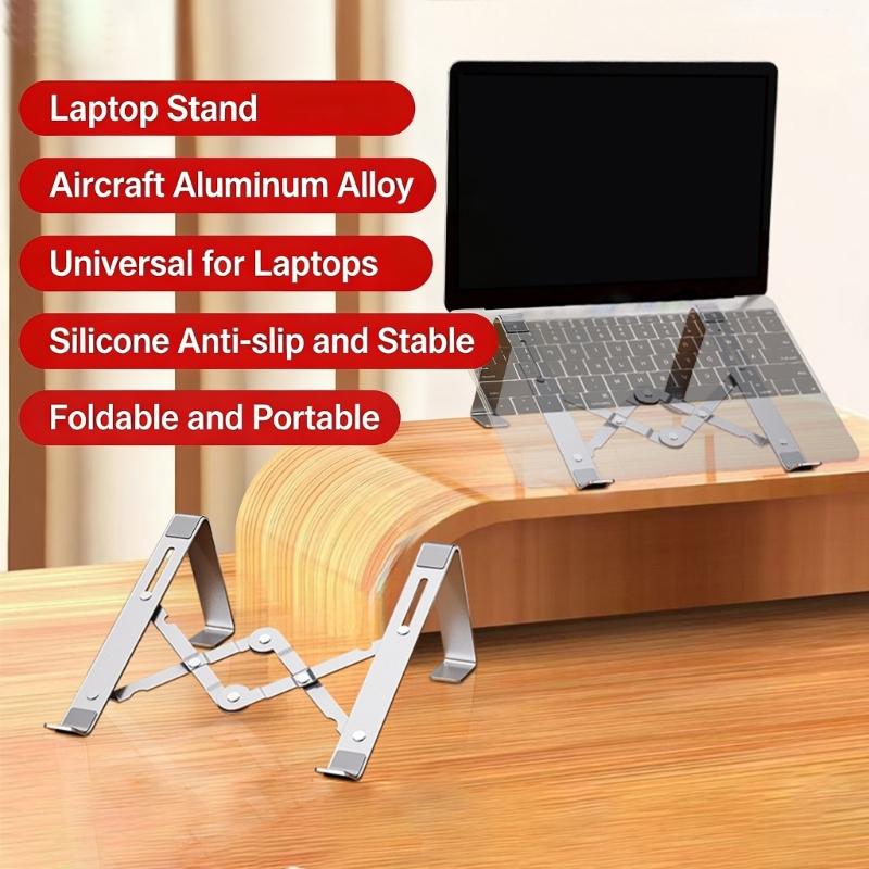 Foldable Computer Risers, Metal Notebook Support with AntiSlip Silicone Pad for Computer Notebook Tablets