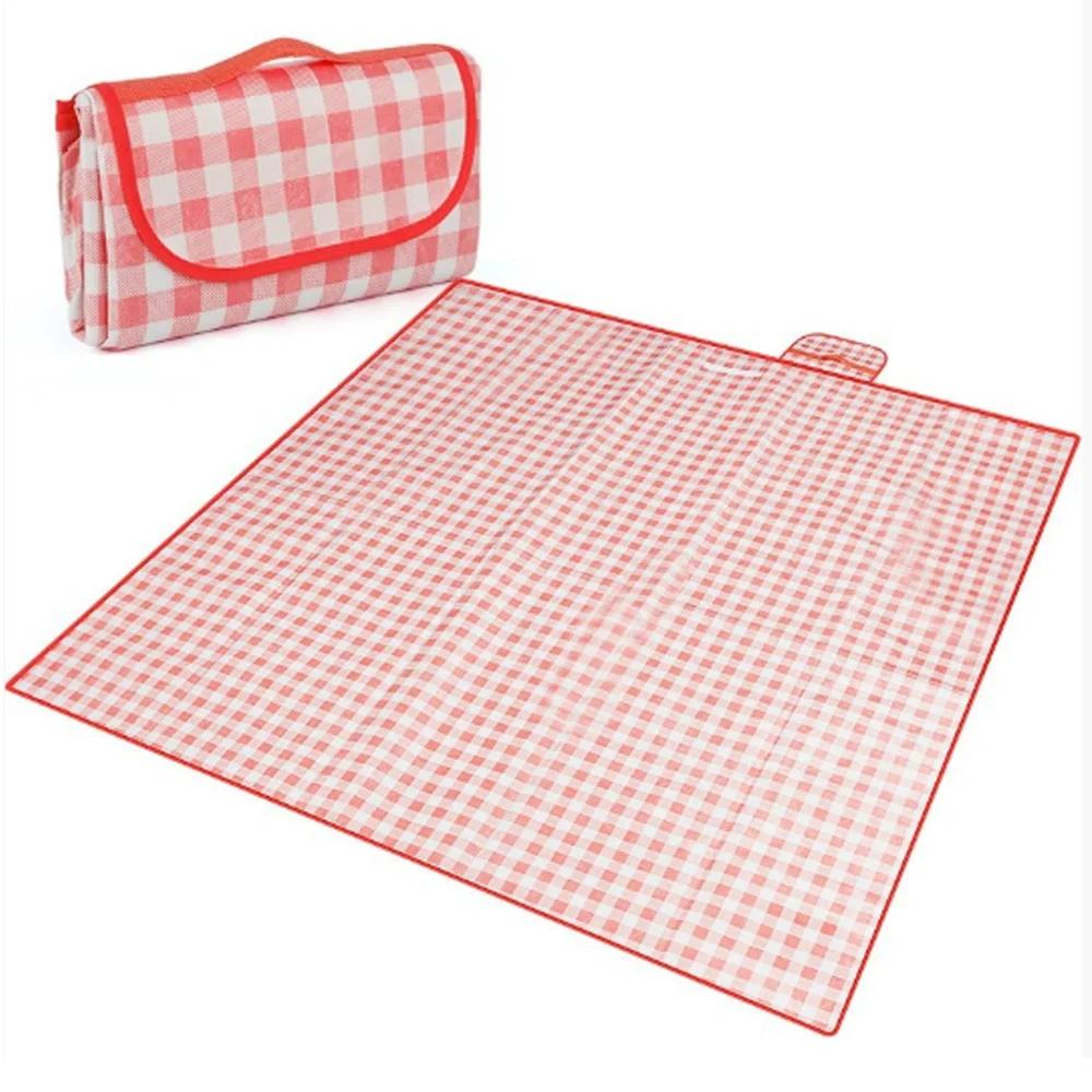Picnic Blanket 140×190cm Beach Mat Washable Lightweight with Handle Red Checkered for Hiking Travelling Outdoor Camping Parks