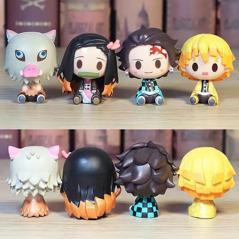 Complete 4-piece Handcrafted Pvc Figurine Set For Demon Slayer Fans