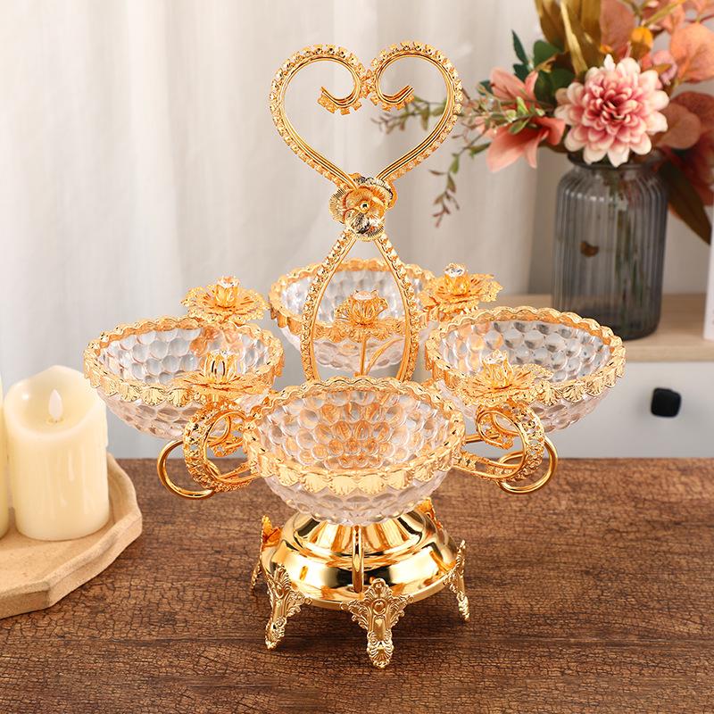Golden flower decoration rotating fruit plate light luxury high-end glass nut snack fruit plate portable fruit plate crafts 41.7 x34.2cm золотой