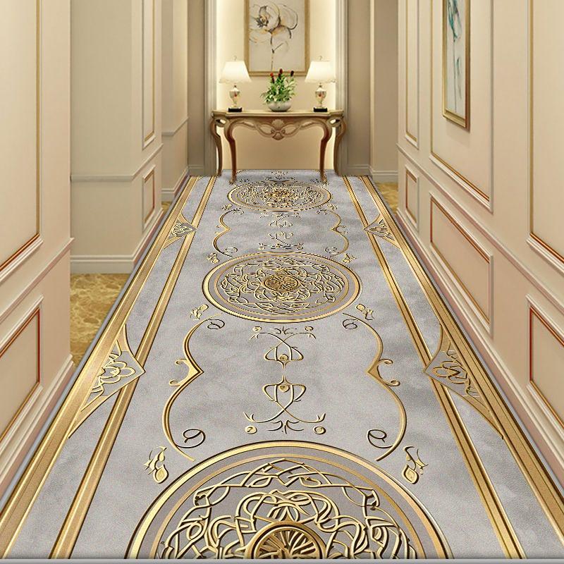 European Golden Long Corridor Carpet Luxury Decoration Home Stairs Runner Non-slip Rugs Villa Lobby Entryway Mat Customizable