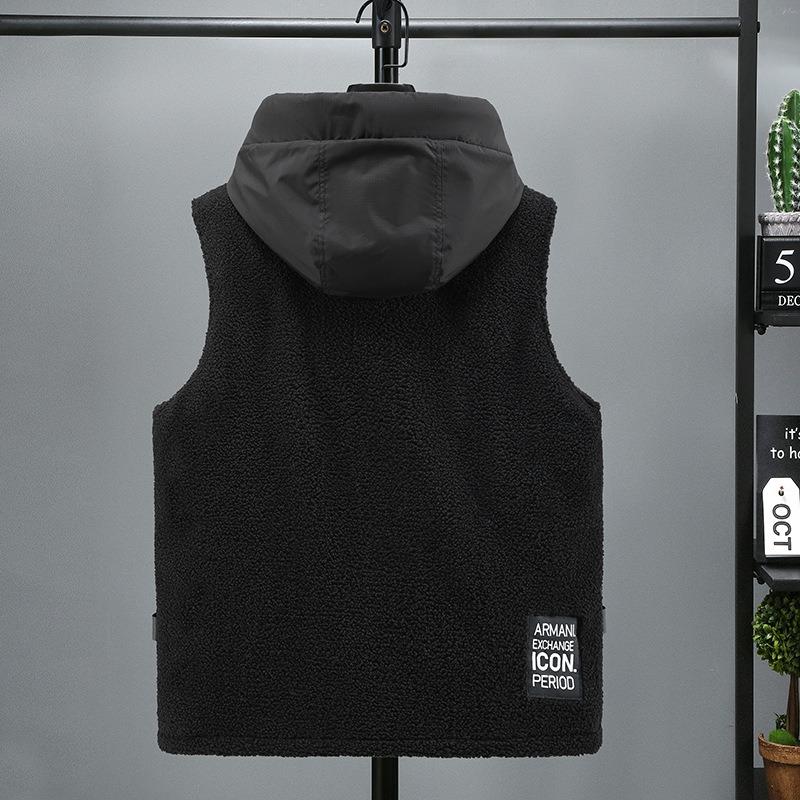 Men Plus Size Warm Hooded Thick Fleece Lined Casual Winter Sleeveless Vest