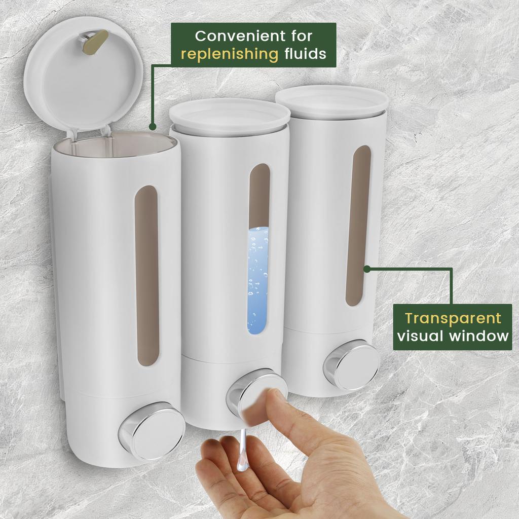 500ml Wall Mounted Bathroom Liquid Soap Dispenser Three Head Soap Conditioner Dispenser With Clear Window for Home Hotel SPA Use