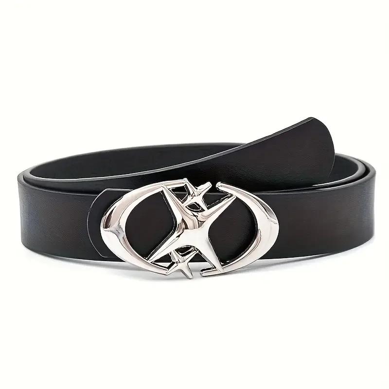 

Oval-shaped Double Crescent Moon Cross Star Buckle Belt, Durable, Simple and Universal Gift for Both Men and Women 110cm