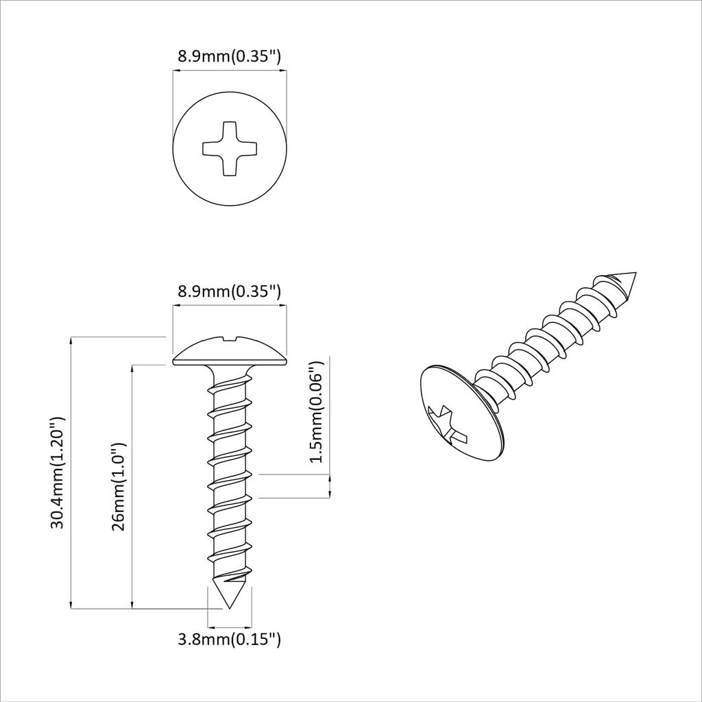 Wood Screws 2 Pcs Silver M4 X 28 Mm Steel