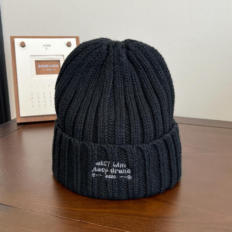 Letter Embroidered Knitted Hat for Women Autumn and Winter Warm Woolen Hat Without Tying The Head and Showing A Small Face  Cold Hat for Men