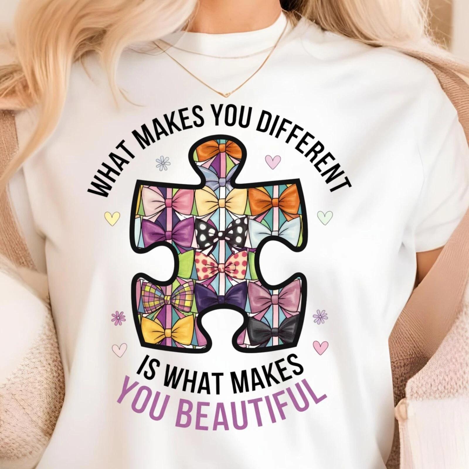 Men s and Women s T-shirts Autism Awareness Shirt, What Makes You Different Is What Makes You Beautiful L