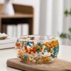 Bol de Sticlă 300ml cu Perete Dublu din Sticlă Borosilicată cu Flori Uscate Bol Decorativ Artistic pentru Supă Desert