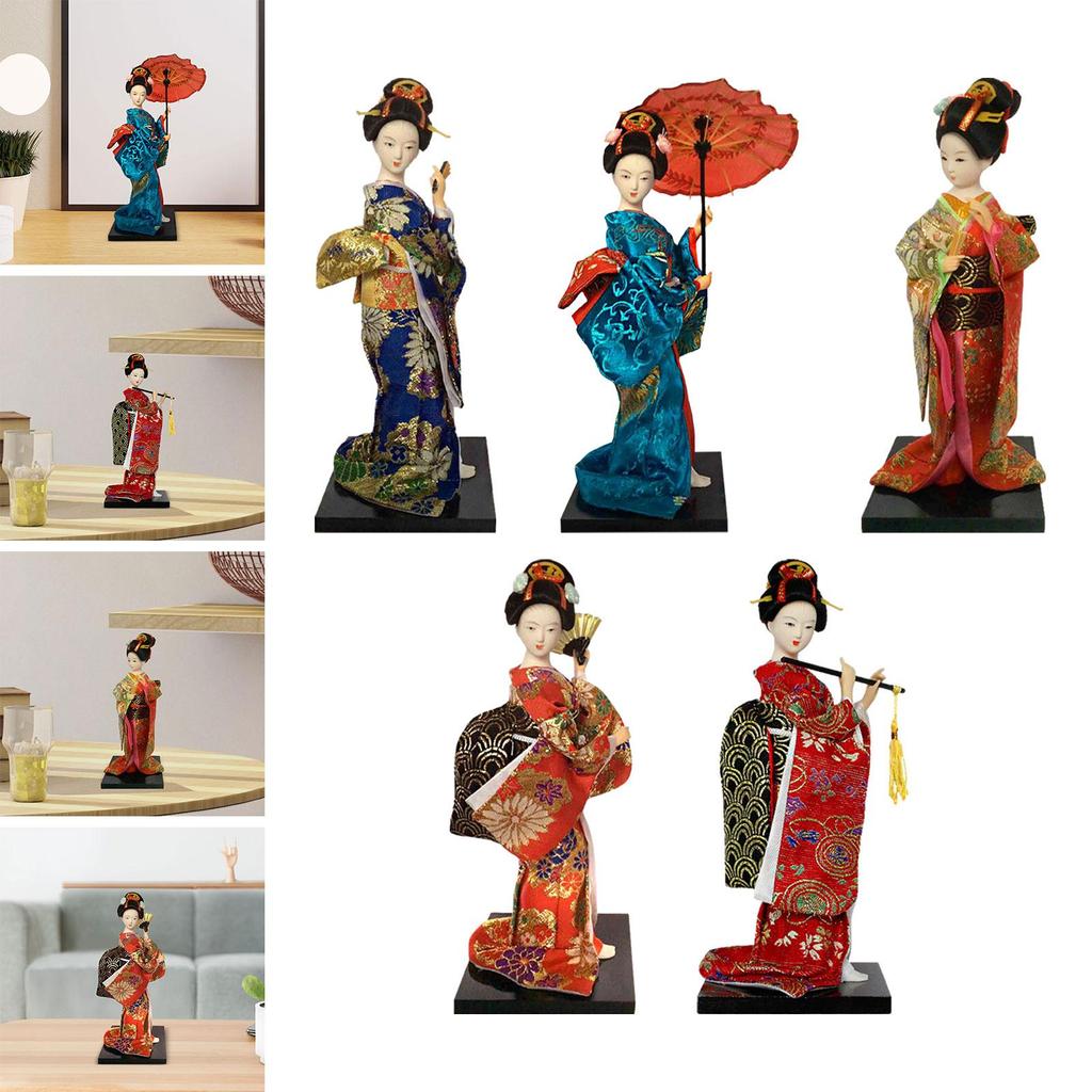 Japanese Kimono Doll Asian Statue Table Centerpiece Desk Figure Collectible Figurine Kabuki Doll for Farmhouse Bedroom