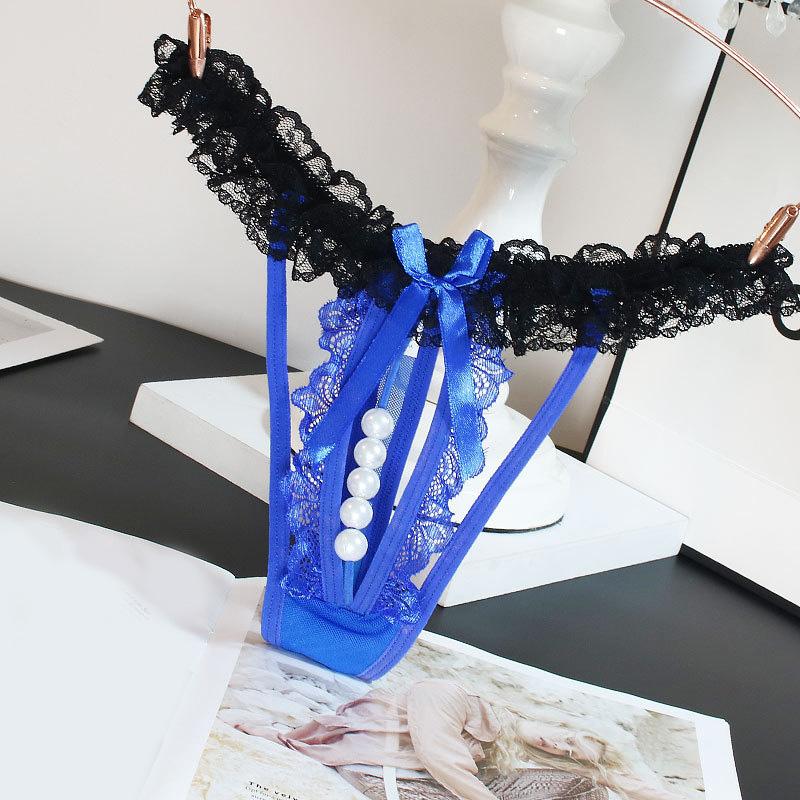 Transparent Women's Panties Sweet Underwear Open Crotch Thongs Embroidery Sexy Lingerie Erotic Beaded G-Strings T-Back