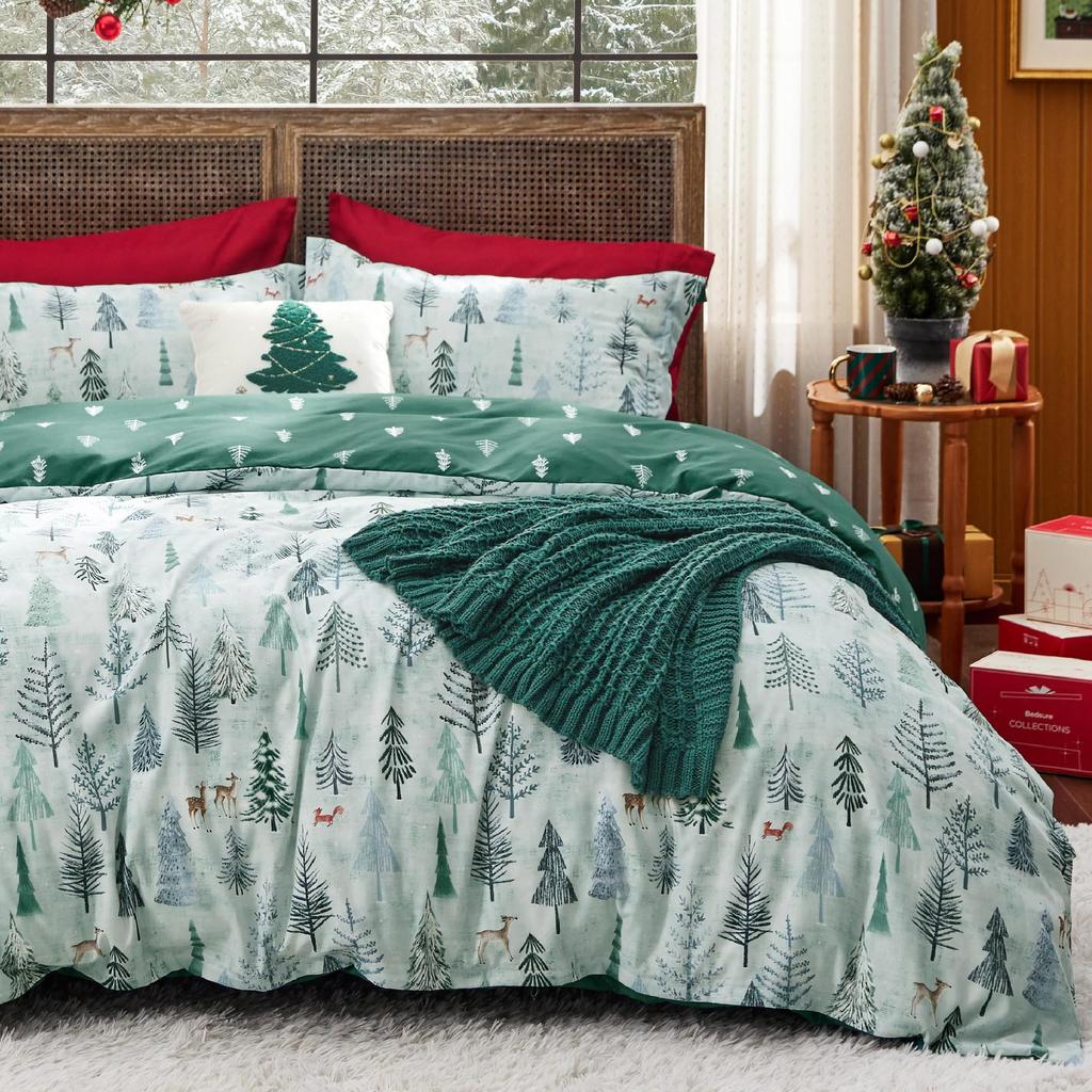 Christmas Day Large Print Quilt Cover Soft Three-Piece Bedding Kit