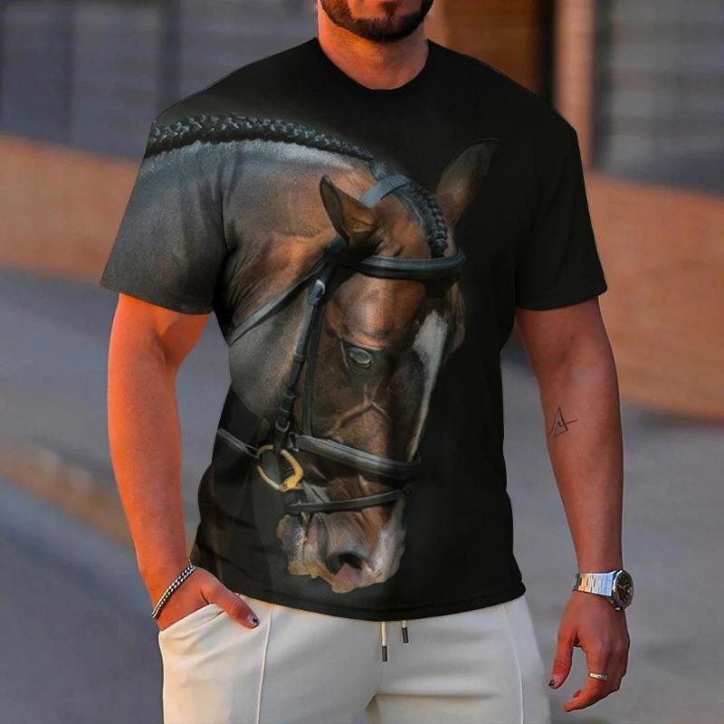 Summer Fashion Men's T-shirt Animal Horse Pattern 3D Print Casual Loose Outdoor Boy Short Sleeve Tees Top Pullover