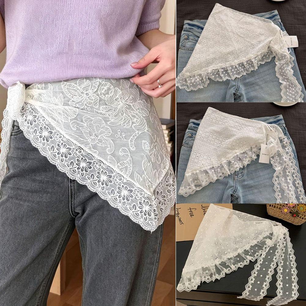Multipurpose Lace Head Scarf Embroidered Floral Pattern Neck Scarf Lace Kerchief Beach Wear