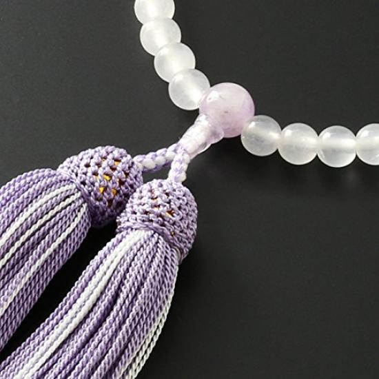 Kyoto Butsudan Hayashi Women's Prayer Beads, Pure Silk with Two-Tone Tassel, White Onyx and Fujiun Stone Finish [Onyx] [Prayer Beads Bag Set] W-044