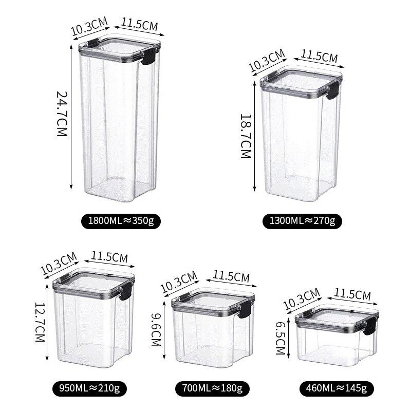 Transparent Food Storage Containers 460/700/1300ML Kitchen Airtight Plastic Storage Boxes Stackable Cans forKitchen Organization