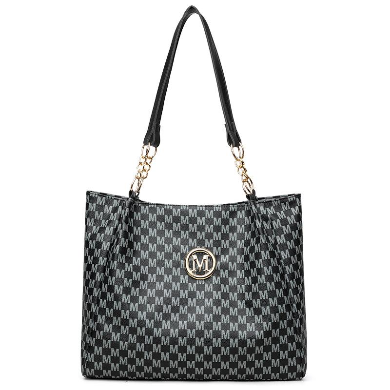 

Женская сумка-тоут для поездок на работу, модная сумка через плечо в новом тренде, большая вместимость, простая, ретро, с принтом чёрный