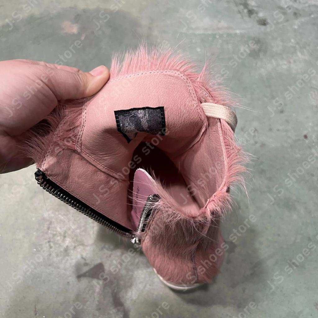 Ro Geobasket Pink Horse Hair High Top Shoes Classic Sneaker Men Shoe Zipper Women Ankle Boots Pink Horsehair Casual Sneakers