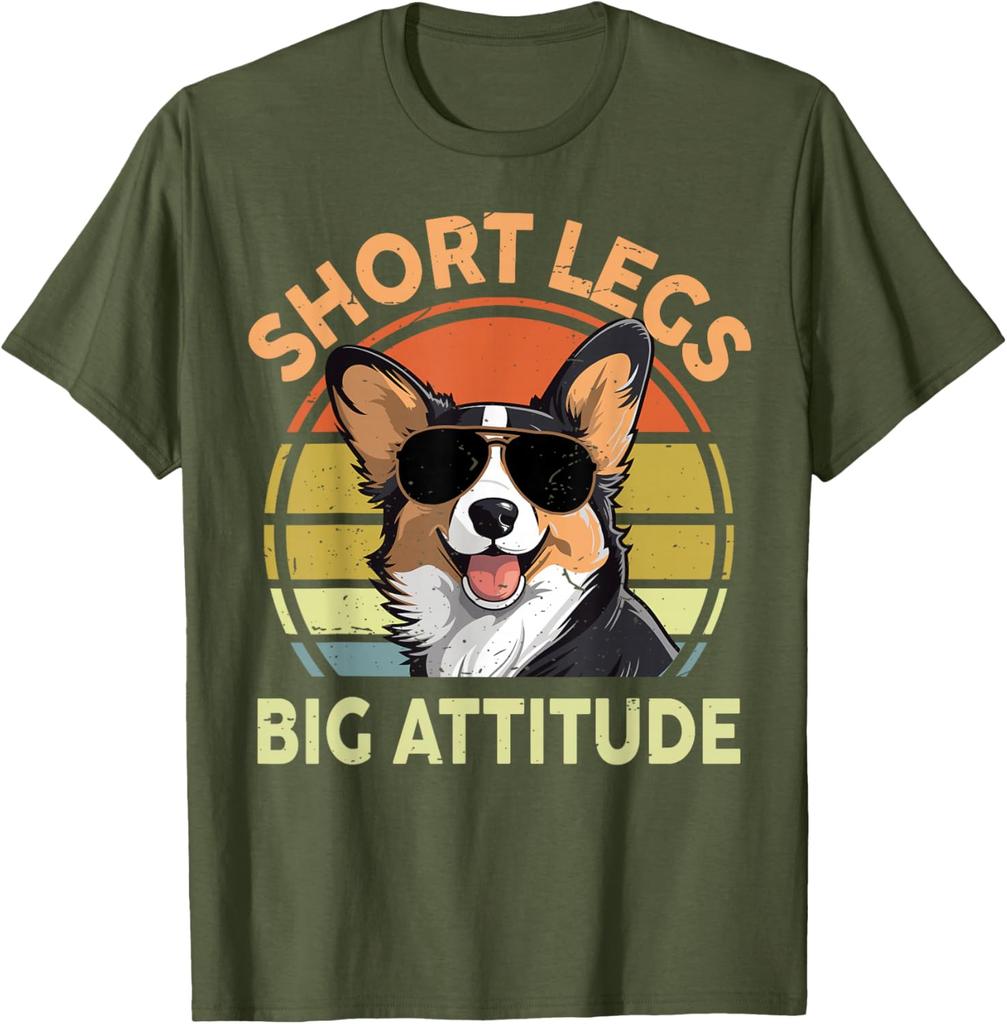Short Legs Big Attitude Corgi Dog Graphic Tee Unisexs Breathable Casual TShirt