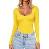 Dames Kleur Lange Mouwen Slim Fit Nek T-shirt Basis Casual Top