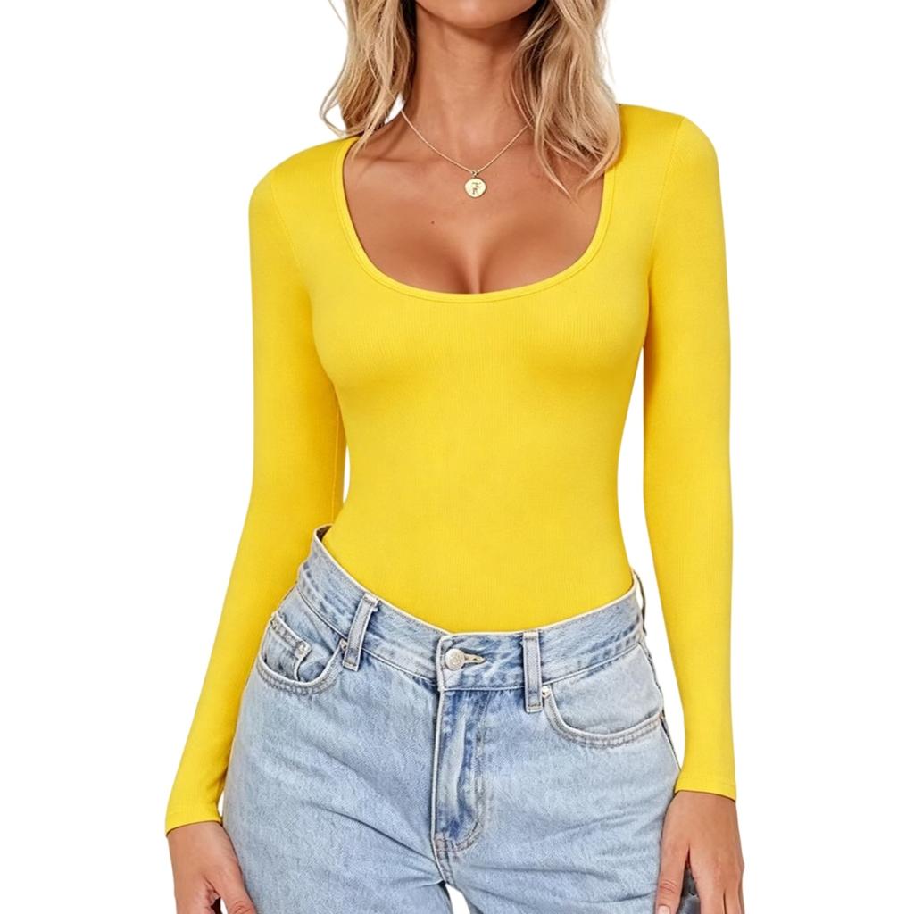 Dames Kleur Lange Mouwen Slim Fit Nek T-shirt Basis Casual Top