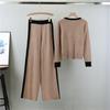 Herbst Damen Plus Size Camellia Strickset Rundhals Strickpullover Weite Beinhose Temperament Hosenanzug
