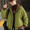 Women Vintage Winter Hooded Patchwork Coats Zipper Long Sleeve Warm Casual Female Coats