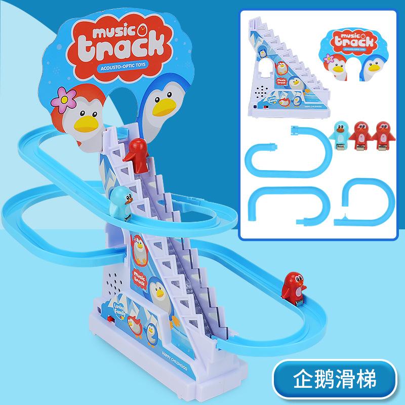 Muzică Ușoară Electrică Rață Galbenă Mică Urcând Scările, Pinguin Dinozaur Urcând Scările Jucărie Tobogan cu Pistă Montană