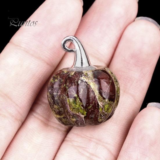 Colorful Pumpkin Charms Natural Crystal Pendant, Mini Carved Stone Charm with Halloween Decorations for Home Metal Hook, Micro Landscape Decor,