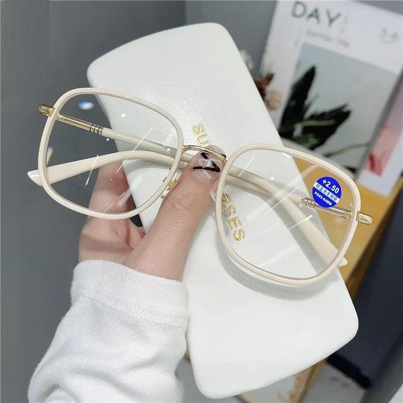 

Large Frame Anti-Blue Light Reading Glasses Transparent Lenses Ladies Fashionable Anti-Fatigue Reading Glasses Eye Protection +4.0