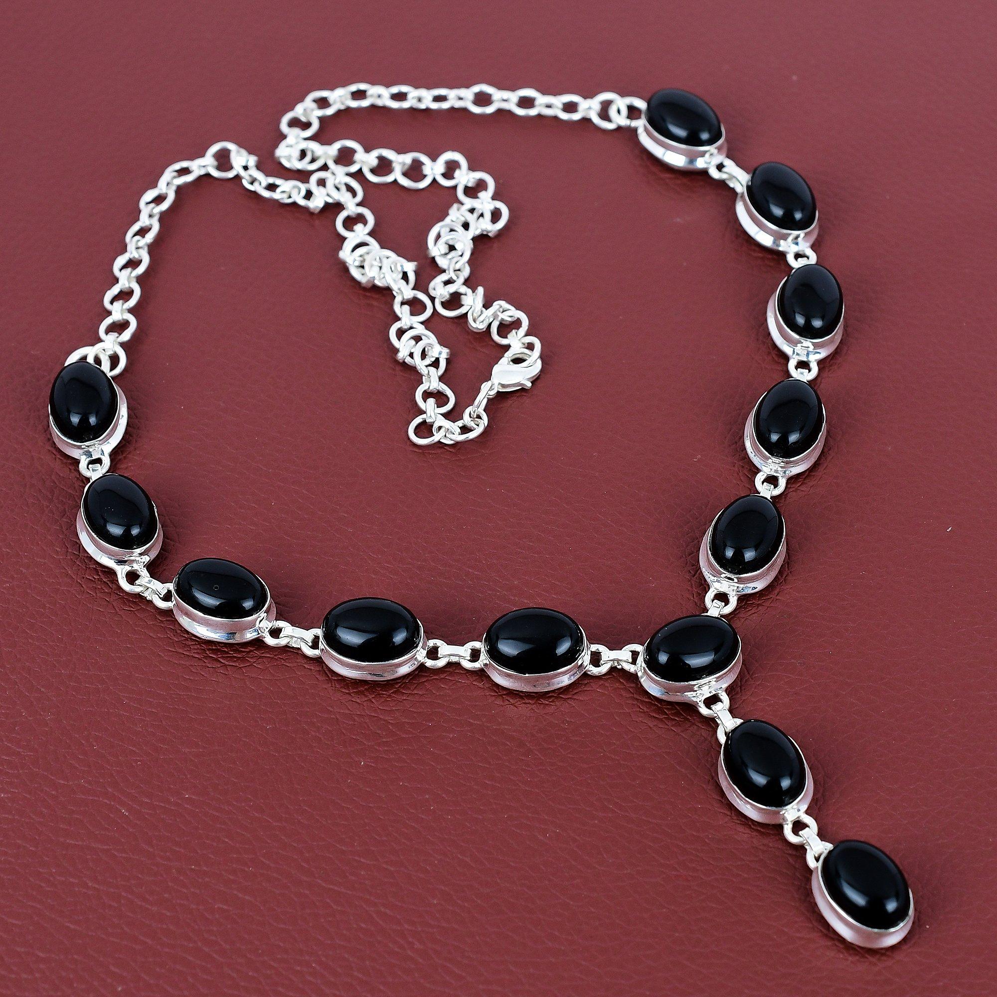 Black onyx necklace beautiful gemstone jewelry 925 sterling silver necklace adjustable chain handmade necklace decent jewelry gifts for wife Adjustable