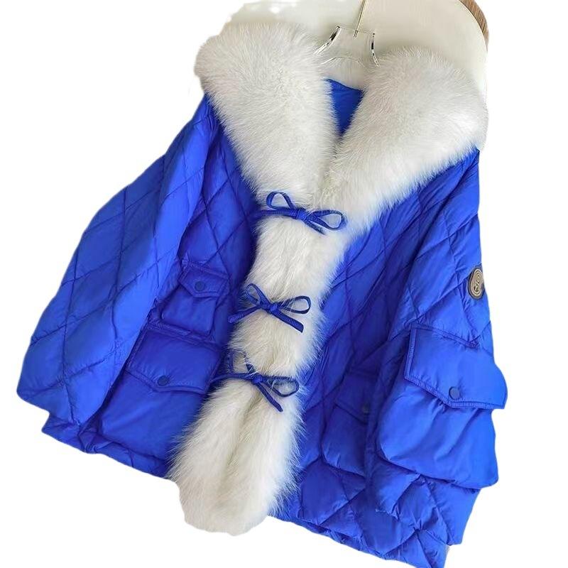 New imitation fox fur navy collar down cotton jacket wool cotton clothing women's medium and long autumn and winter clothing