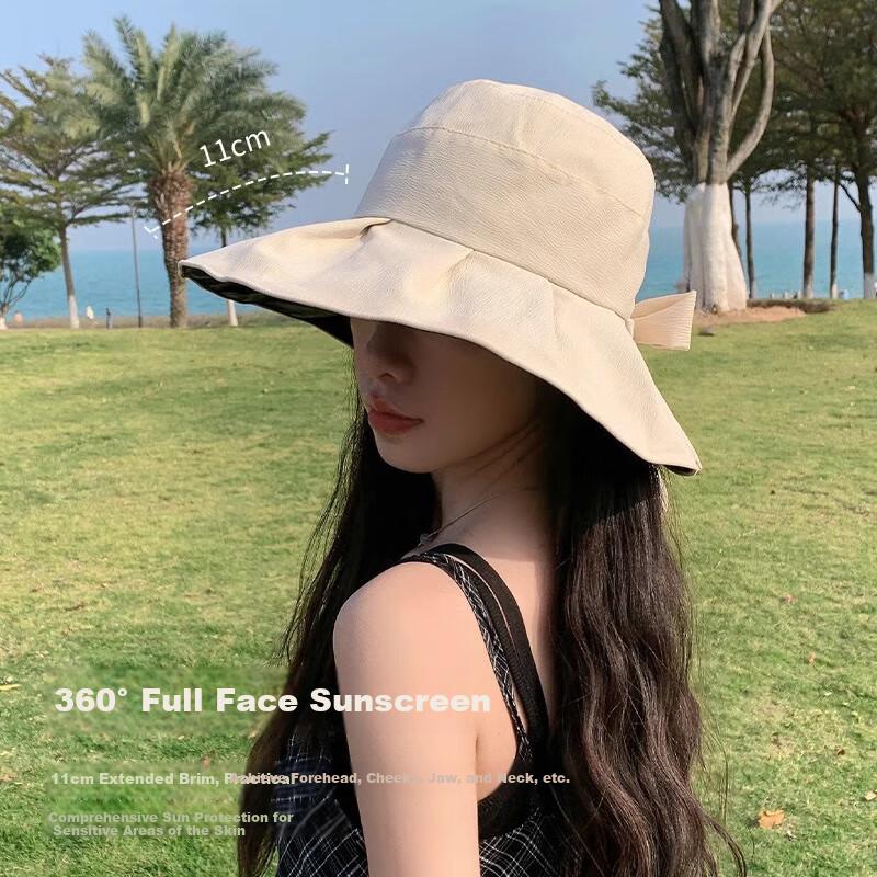 XUEXIMAN New Sun Protection Hat for Women, Summer Black Gel UV-Resistant Bowler Fisherman Hat with Wide Brim for Face And Sun Protectio