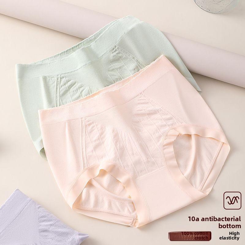 Women's Large Size Spring and Autumn 10A Anti Bacteria Cotton Crotch Skin Friendly High Waist Belly Triangle Briefs