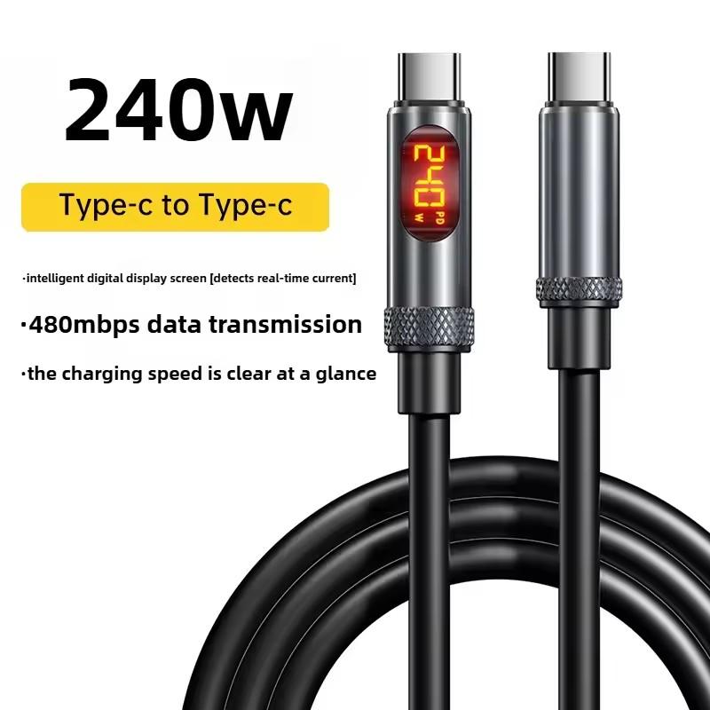 LED Display PD240W Type C To Type C Cable Fast Charging Data Cable For Iphone 15 16 Samsung 27W USB C IOS Cable For IPhone 1.5m