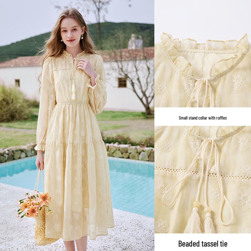 French Style Yellow Floral Chiffon Dress