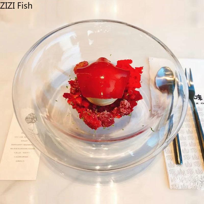 Double Glass Plate Creative Sushi Dessert Plate Restaurant Food Decoration Main Dish Nordic Style Home Kitchen Plate Tableware