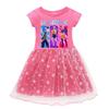 Kids Girls K-Pop Demon Hunters Cartoon Print Dress Summer Short Sleeve T-Shirt Star Moon Tulle Princess Dress Children Casual Party Clothing