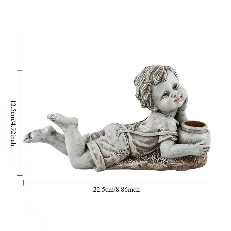 

Nordic Retro Cute Boy and Girl Resin Ornaments That Can Emit Light, Home Courtyard Lawn Landscape Decoration Garden Ornaments